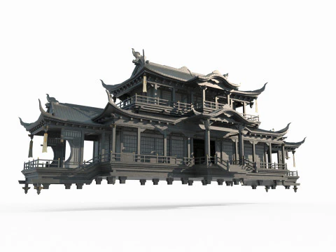 Ancient floating palaces in Asia 3D Model