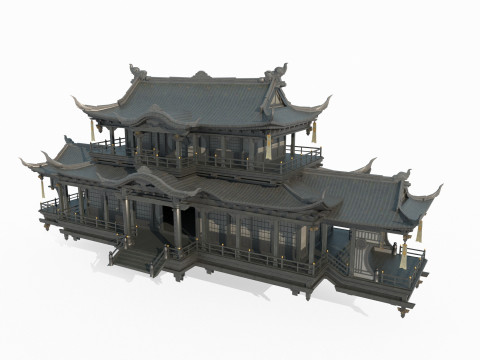 Ancient floating palaces in Asia 3D Model