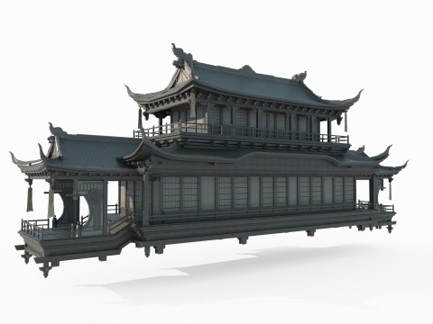 Ancient floating palaces in Asia 3D Model