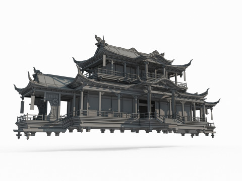 Ancient floating palaces in Asia 3D Model