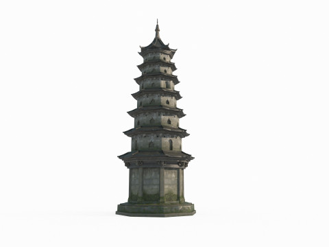Asian Ancient Architecture Stone Pagoda 3D 模型