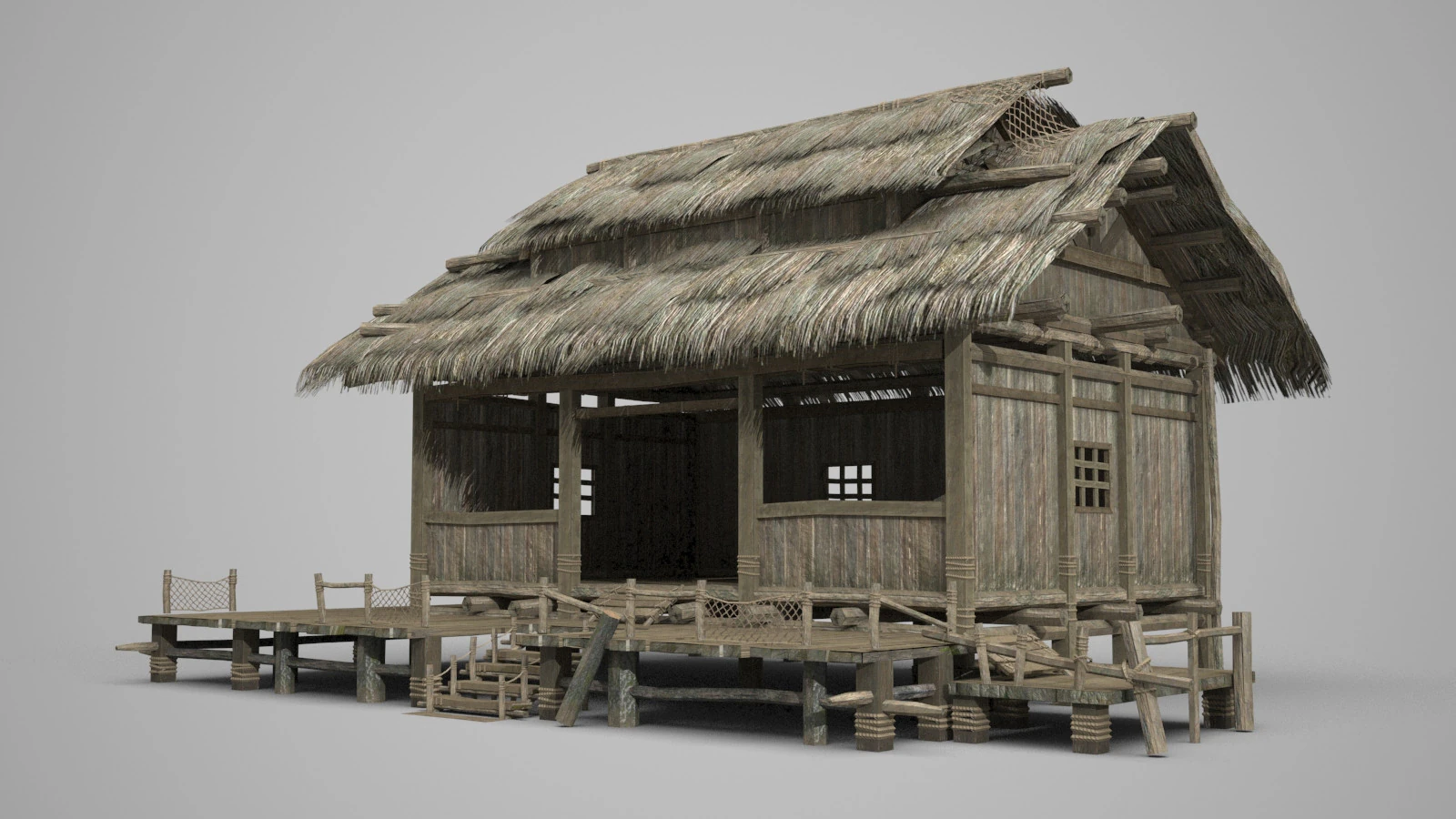 Asian ancient architecture thatched cottage 3D Model .c4d .max .obj .3ds .fbx .stl .blend 