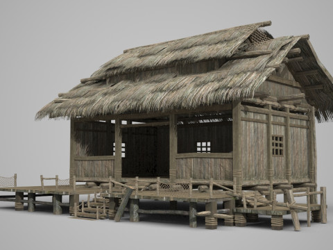 Asian ancient architecture thatched cottage 3D 模型