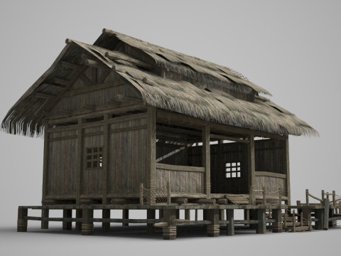 Asian ancient architecture thatched cottage 3D Модель