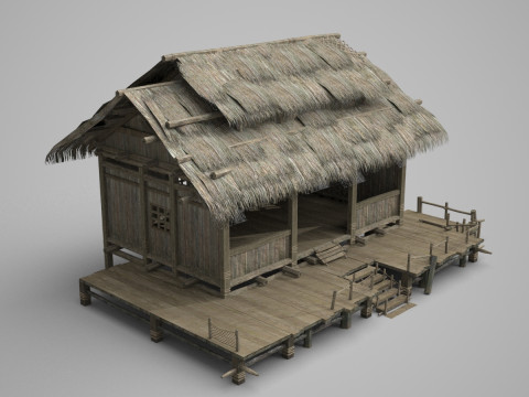 Asian ancient architecture thatched cottage 3D Модель