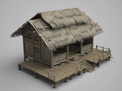Asian ancient architecture thatched cottage 3D Model