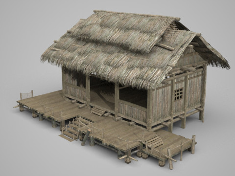 Asian ancient architecture thatched cottage 3D Модель