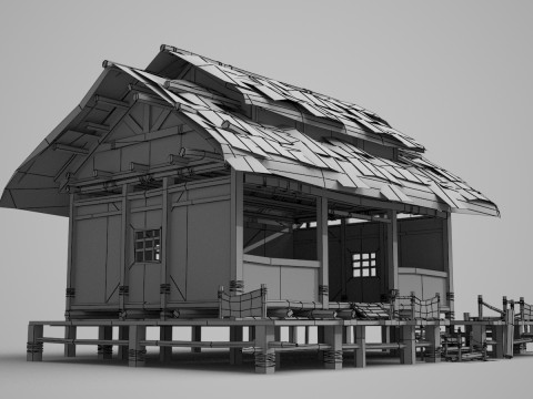 Asian ancient architecture thatched cottage 3D Модель