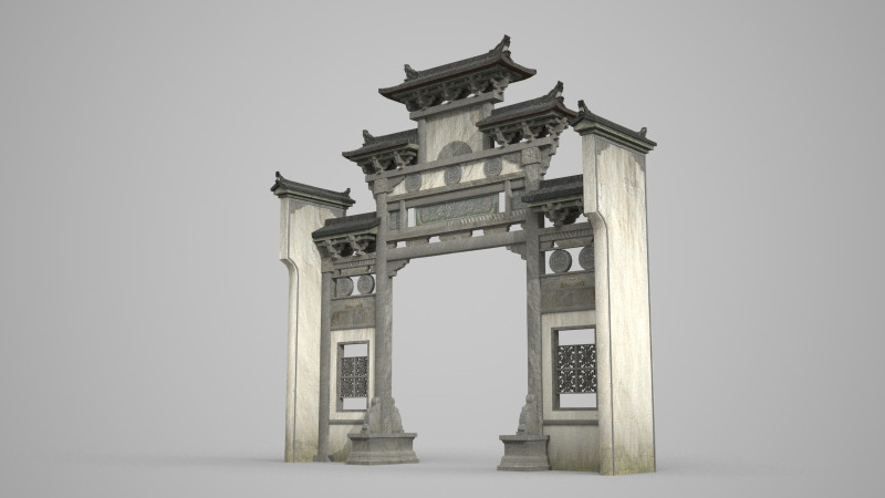 Asian Ancient Architecture memorialarchway 3D Модель .c4d .max .obj .3ds .fbx .stl .blend 