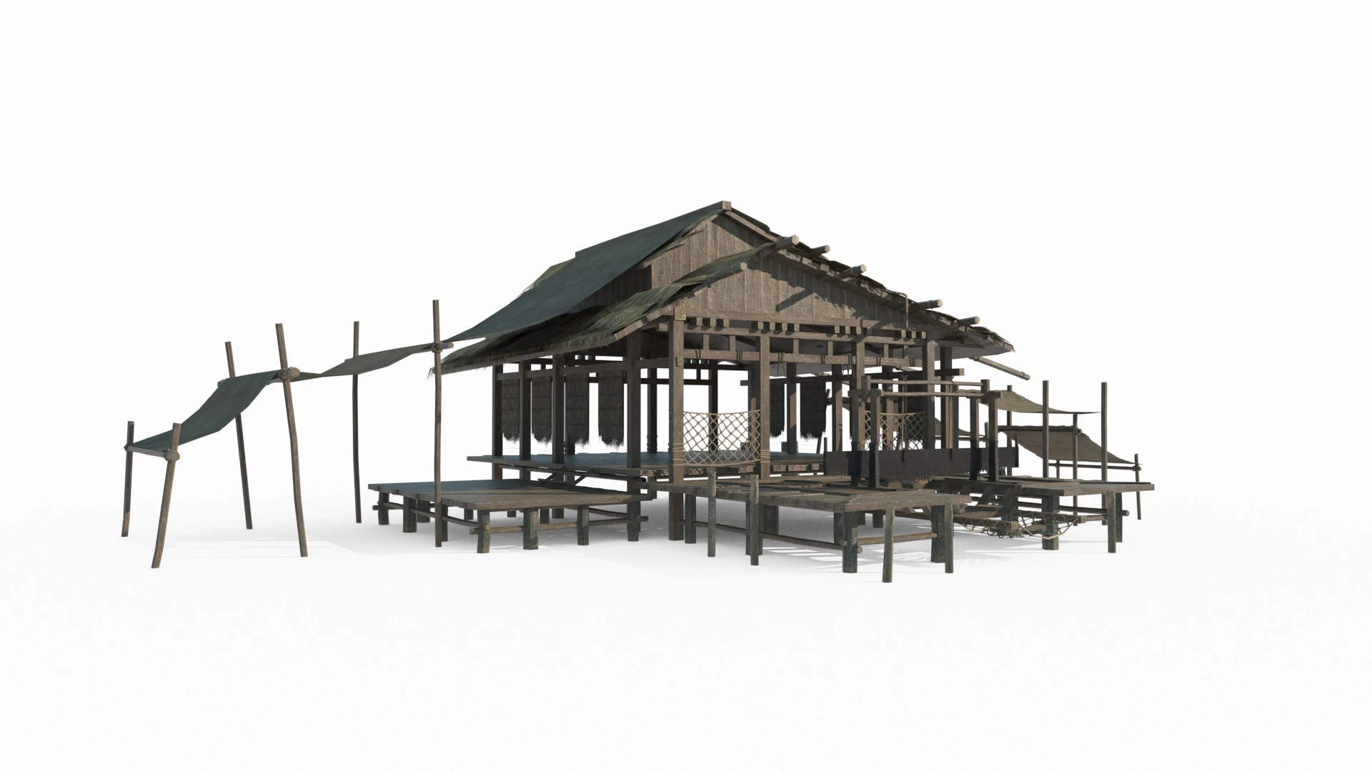 Asian ancient architecture thatched cottage 3D Model .c4d .max .obj .3ds .fbx .stl .blend 