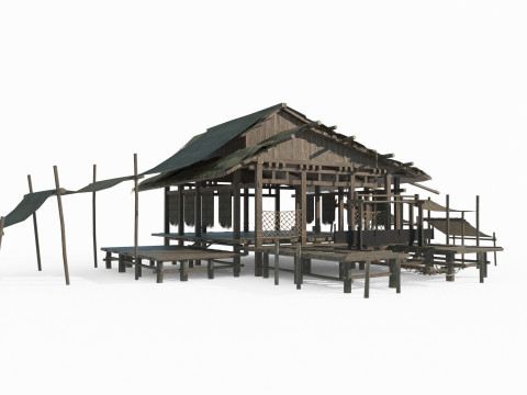 Asian ancient architecture thatched cottage 3D 모델
