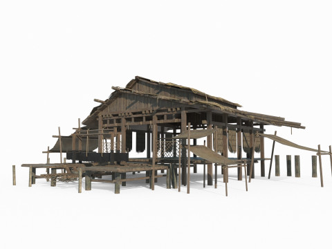 Asian ancient architecture thatched cottage Model 3D