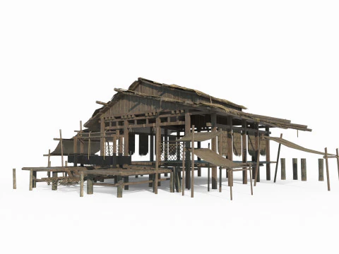 Asian ancient architecture thatched cottage 3D Model