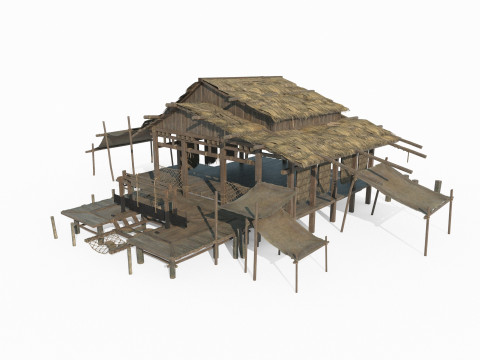Asian ancient architecture thatched cottage Model 3D