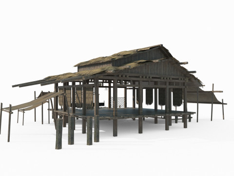 Asian ancient architecture thatched cottage Model 3D