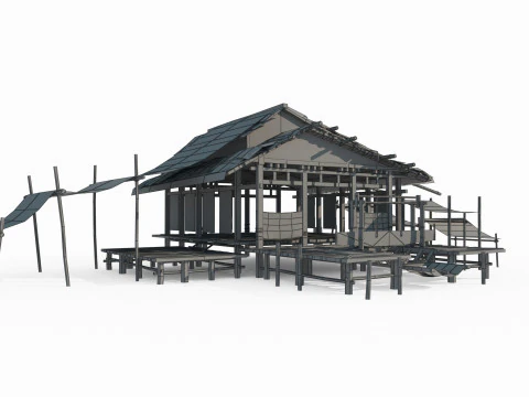 Asian ancient architecture thatched cottage 3D Model