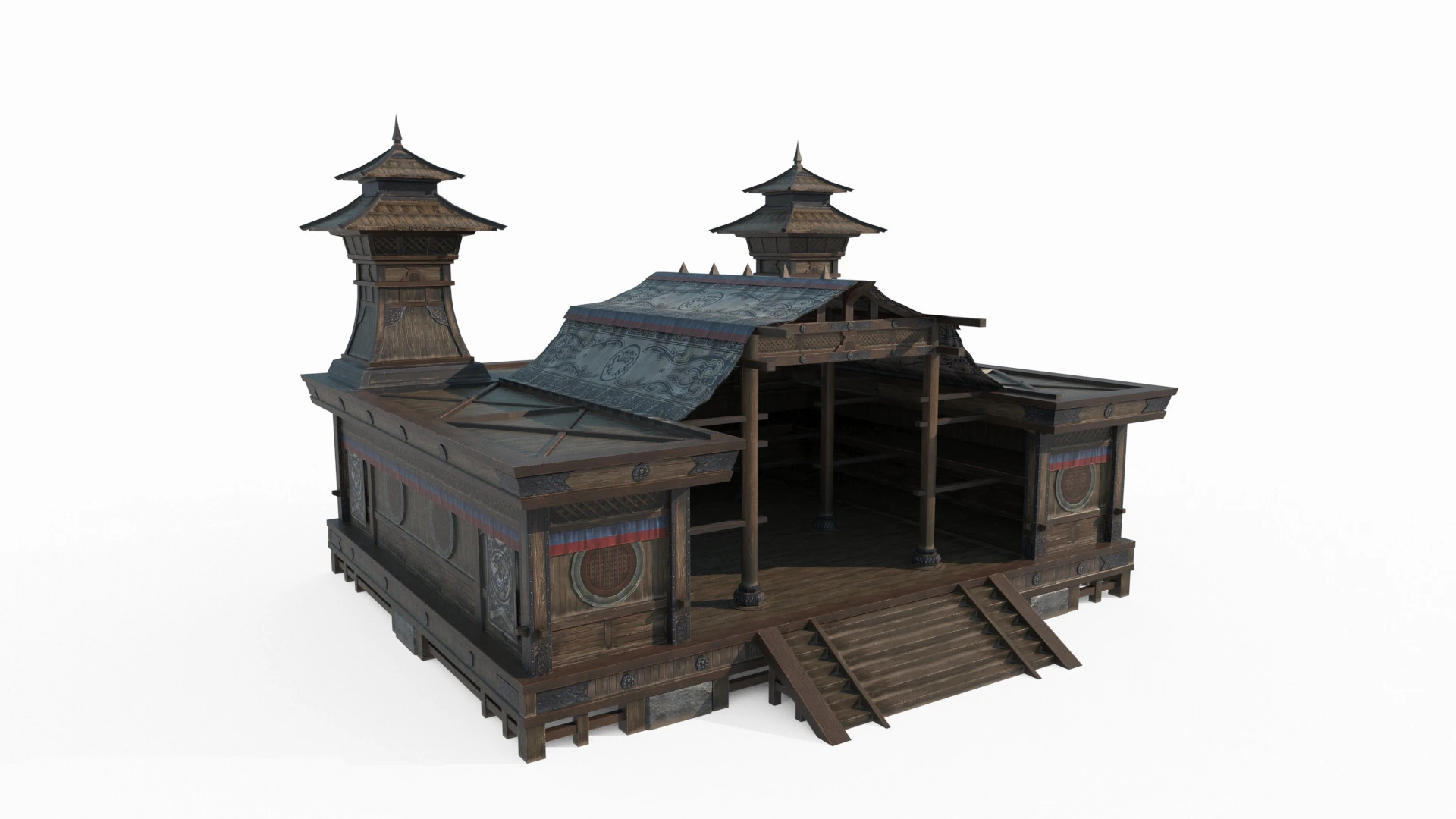 Asian Ancient Architecture Conference Hall 3D Model .c4d .max .obj .3ds .fbx .stl .blend 