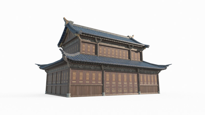 Asian Ancient Architecture Store 3D Model .c4d .max .obj .3ds .fbx .stl .blend 