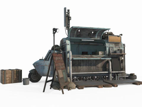 Sebuah toko yang direnovasi dengan sepeda roda tiga Model 3D