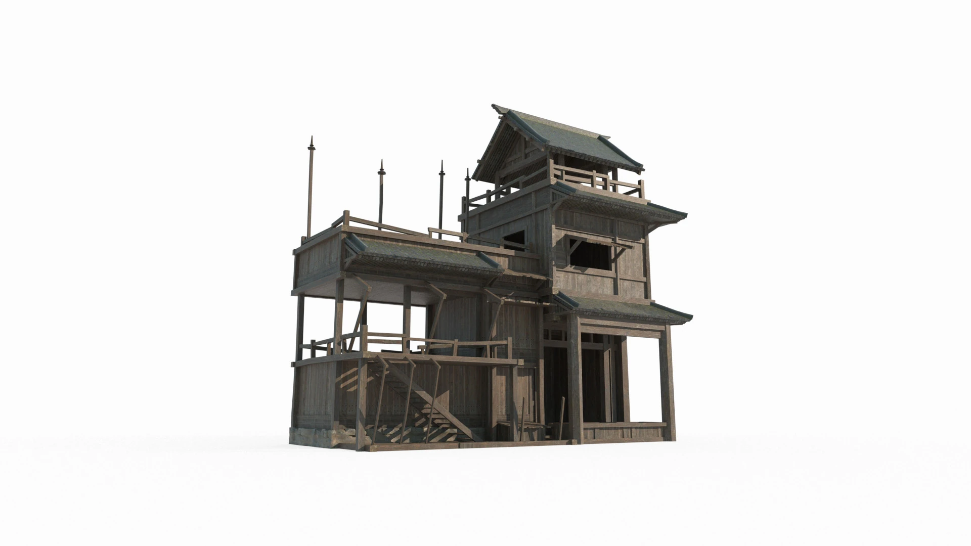 Asian Ancient Architecture Shop Workshop 3D Model .c4d .max .obj .3ds .fbx .stl .blend 