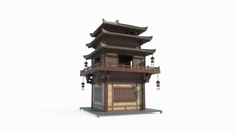 Military Attic in Ancient Asian Architecture Modello 3D .c4d .max .obj .3ds .fbx .stl .blend 