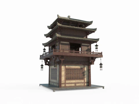 Sótão Militar na Arquitetura Asiática Antiga Modelo 3D