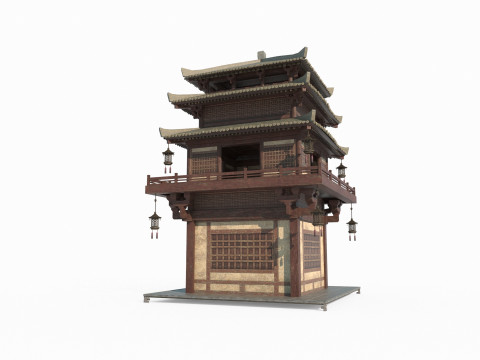 Military Attic in Ancient Asian Architecture Modello 3D