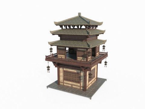 Military Attic in Ancient Asian Architecture Modello 3D