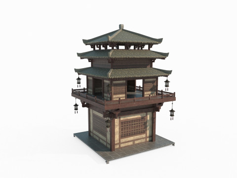 Military Attic in Ancient Asian Architecture Modello 3D