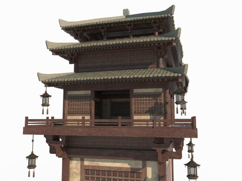 Military Attic in Ancient Asian Architecture Modello 3D