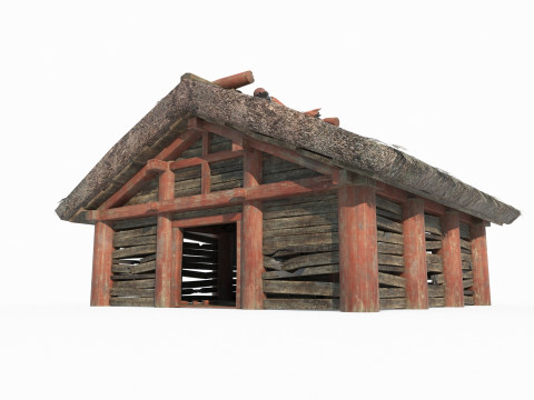 Asian ancient architecture dilapidated temple Model 3D