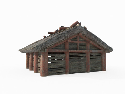 Asian ancient architecture dilapidated temple Model 3D