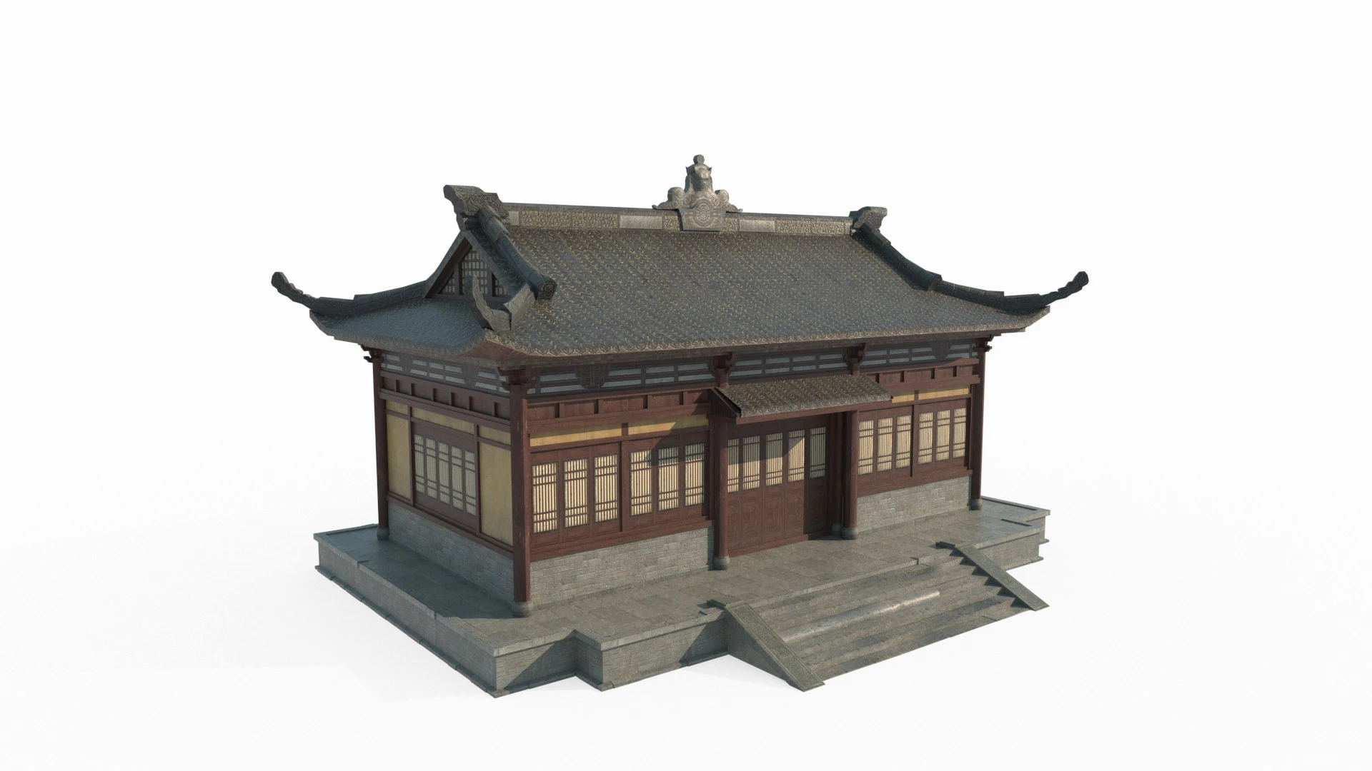 Asian Ancient Architecture Sutra Pavilion 3D Model .c4d .max .obj .3ds .fbx .stl .blend 