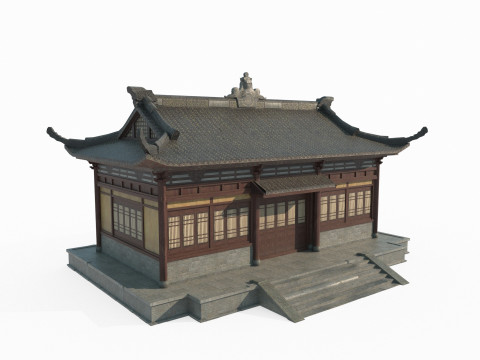 Asian Ancient Architecture Sutra Pavilion Modelo 3D