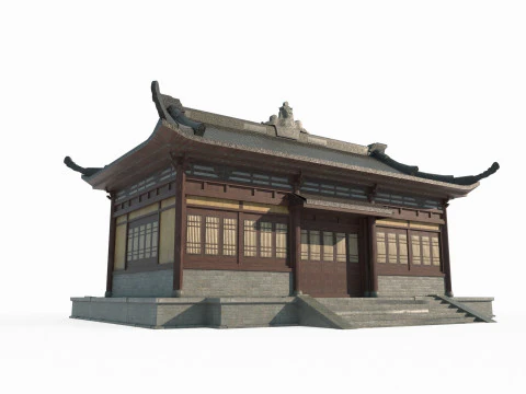 Asian Ancient Architecture Sutra Pavilion 3D Model