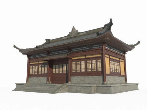 Asian Ancient Architecture Sutra Pavilion 3D Model