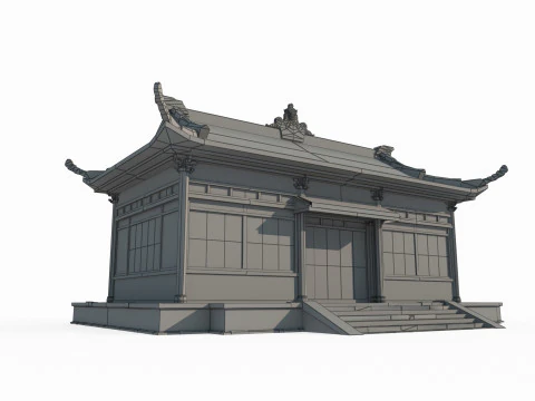 Asian Ancient Architecture Sutra Pavilion 3D Model