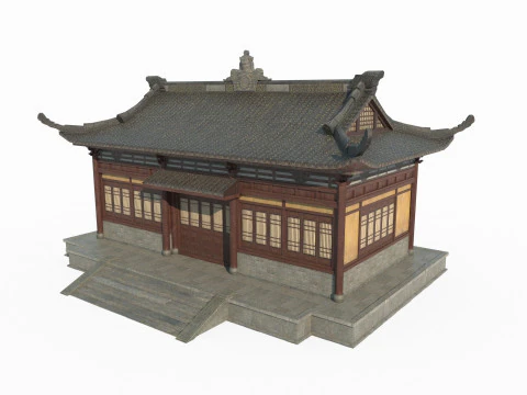Asian Ancient Architecture Sutra Pavilion 3D Model