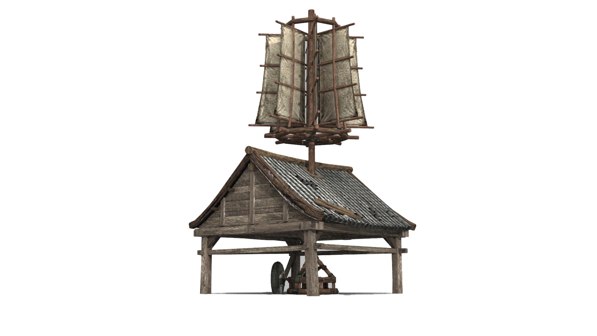 Asian Ancient Architecture Windmill Mill 3D Model .c4d .max .obj .3ds .fbx .stl .blend 