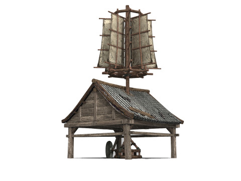 Asian Ancient Architecture Windmill Mill Modelo 3D
