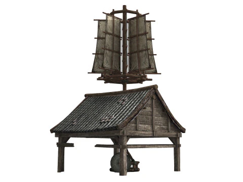 Asian Ancient Architecture Windmill Mill 3D Model