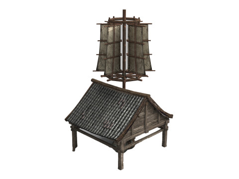 Asian Ancient Architecture Windmill Mill Modelo 3D