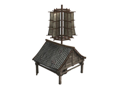 Asian Ancient Architecture Windmill Mill 3D Model