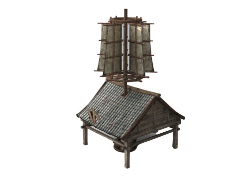 Asian Ancient Architecture Windmill Mill 3D Model