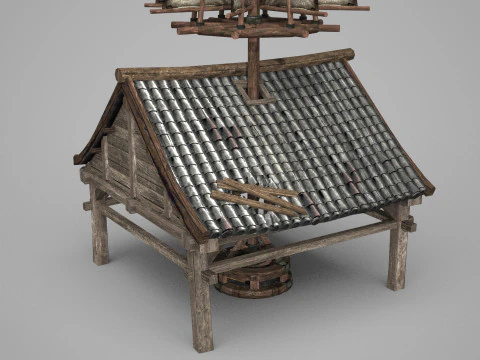 Asian Ancient Architecture Windmill Mill 3D Model