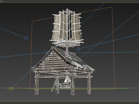 Asian Ancient Architecture Windmill Mill 3D Model