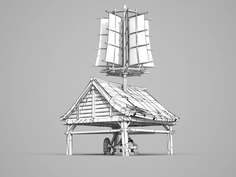 Asian Ancient Architecture Windmill Mill 3D Model