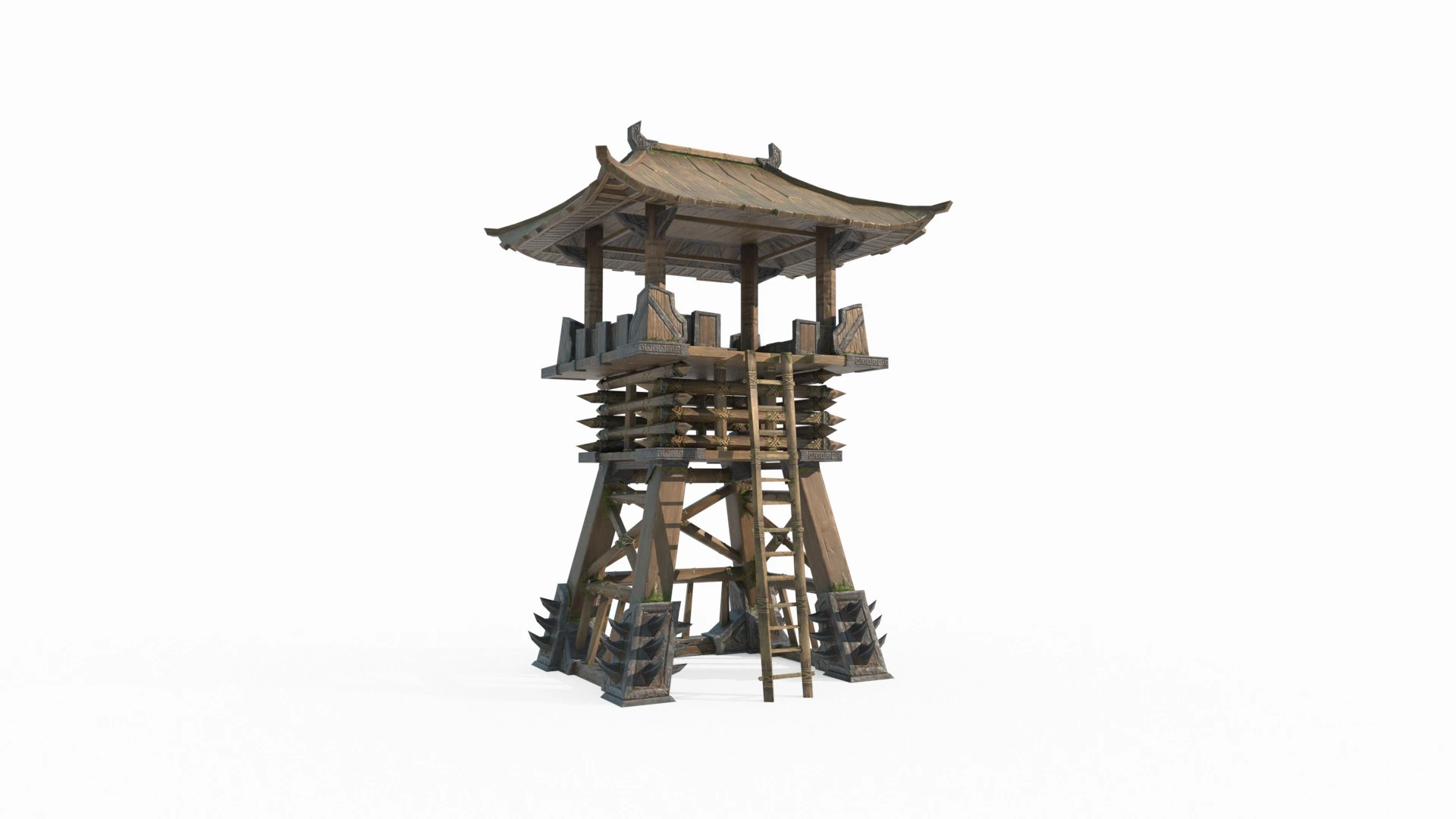 Asian ancient architecture hand-painted style defense tower 3D Model .c4d .max .obj .3ds .fbx .stl .blend