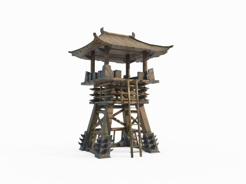 Asian ancient architecture hand-painted style defense tower 3D 모델