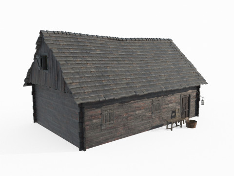 Dark wooden houses in medieval architecture 3D Model